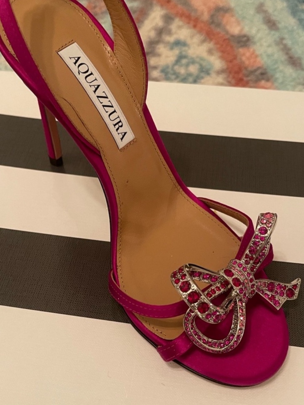 Aquazzura Hot Pink Gem Bow Slingback Sandal